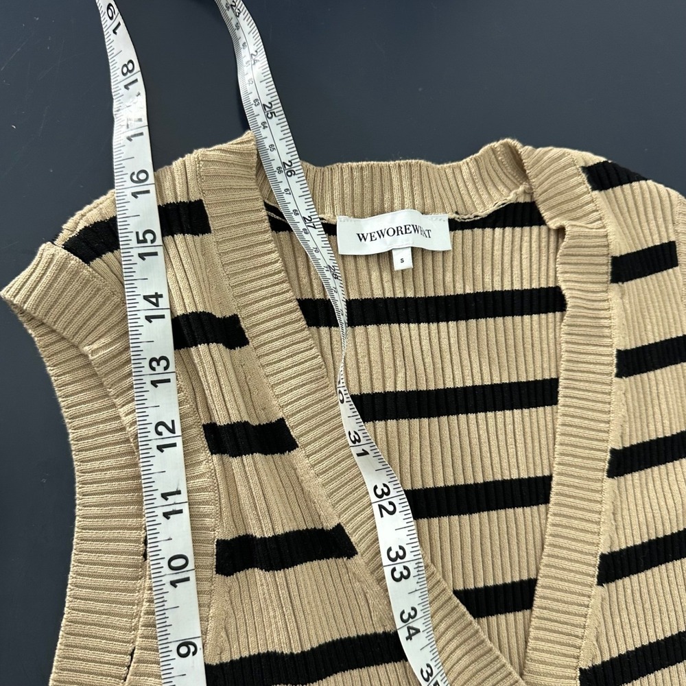 WeWoreWhat Striped Button Front Cropped Cardigan Sweater Vest Tan Small Academia - Picture 5 of 6